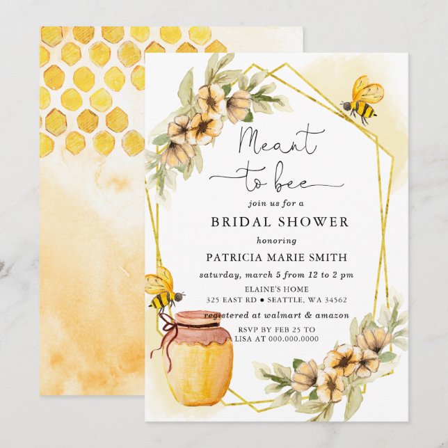 Meant To Bee Honeybee Floral Bridal Shower Invitation (Front/Back)