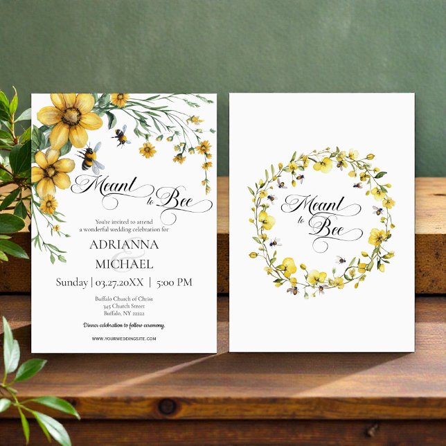 Meant to Bee Rustic Yellow Wedding Invitation (Creator Uploaded)