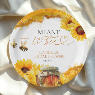 Meant To Bee   Watercolor Sunflower Bridal Shower Paper Plate