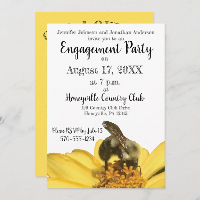 Meant to Bee Yellow and Black Engagement Party Invitation (Front/Back)