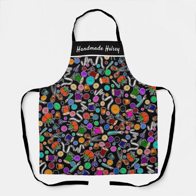 Measure Twice Cut Once Sewing Supplies on Black Apron (Front)