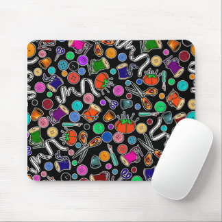 Measure Twice Cut Once Sewing Supplies on Black Mouse Mat