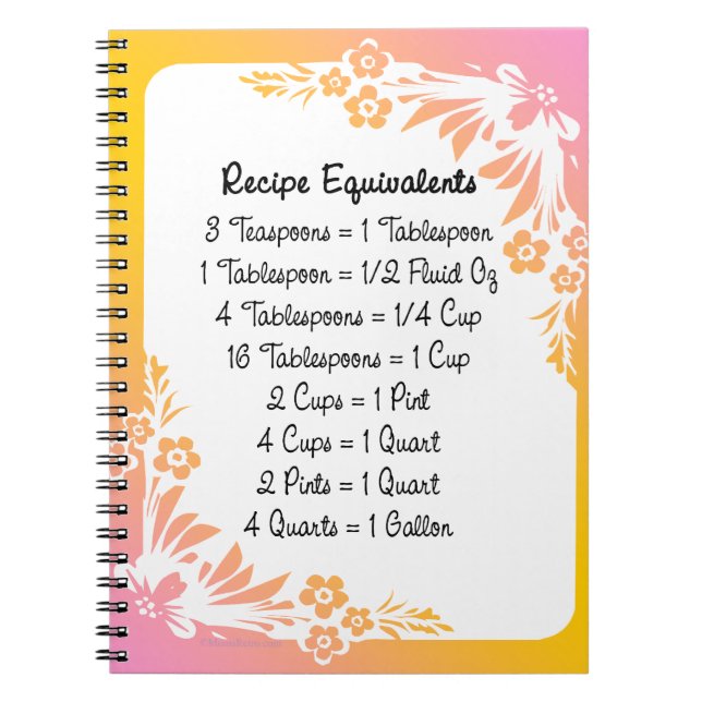 Measurement Equivalents Kitchen Helper Floral Notebook (Front)