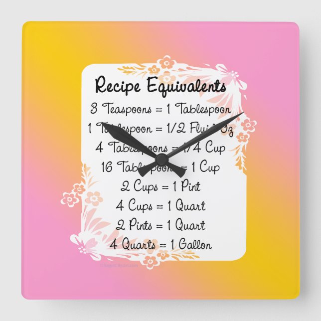 Measurement Equivalents Kitchen Helper Floral Square Wall Clock (Front)