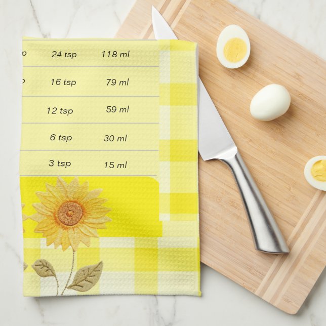 Measurement Sunflower Yellow Gingham Logo  Tea Towel (Quarter Fold)