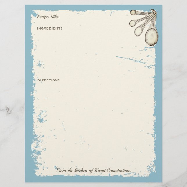 Measuring spoons baking bakery personalised recipe (Front)