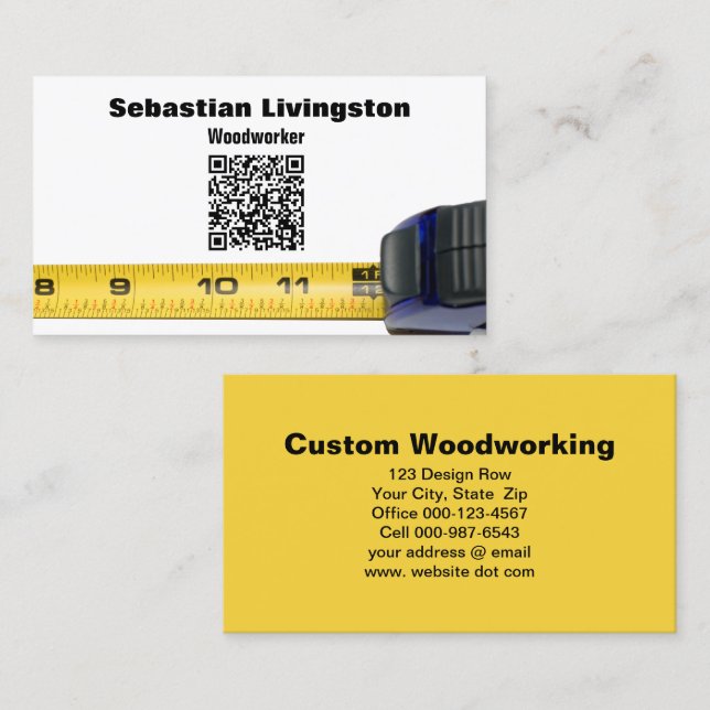 Measuring Tape Woodworking Professional QR Code Business Card (Front/Back)