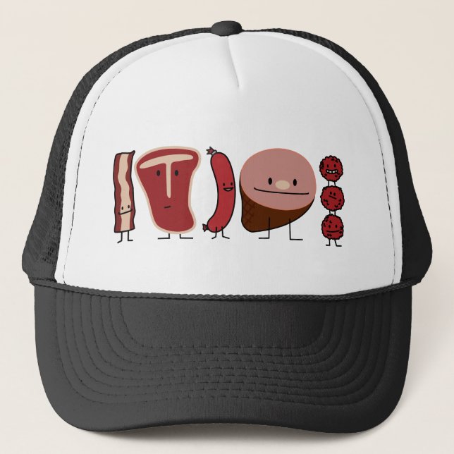 Meat Family T-bone, Sausage, Meatballs... Trucker Hat (Front)