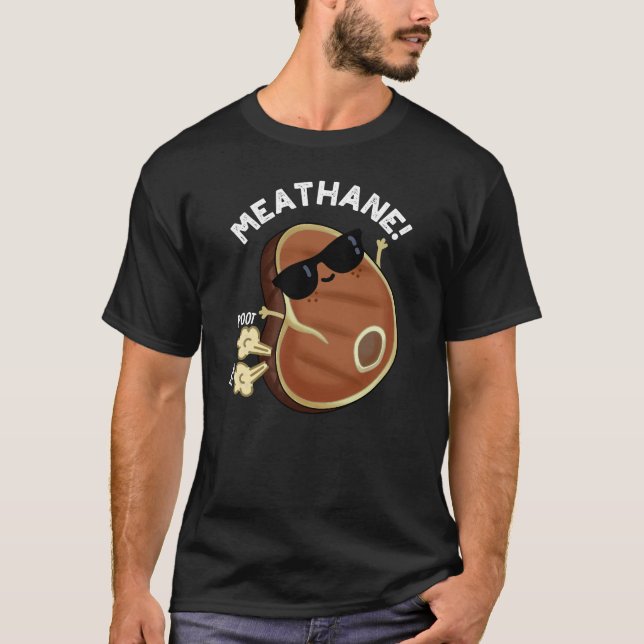 Meat-hane Funny Farting Meat Pun Dark BG T-Shirt (Front)