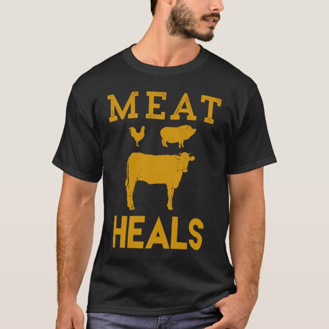 Meat Heals Beef Pork Chicken Pyramid T-Shirt (Front)