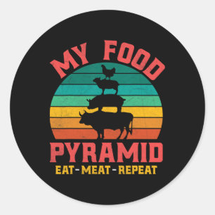 Meat Lovers My Food Pyramid Eat Meat Repeat Vintag Classic Round Sticker