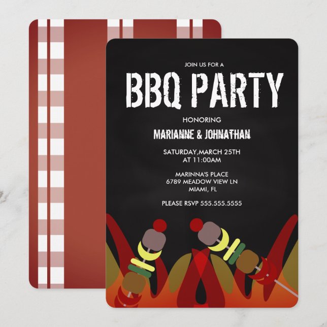 Meat Skewers BBQ Flames Cook Out Party Invitation (Front/Back)