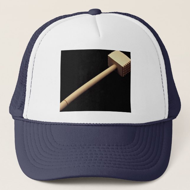 Meat tenderising mallet in wood trucker hat (Front)