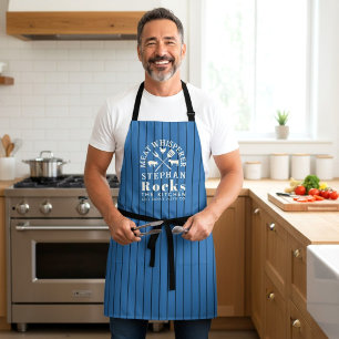 Meat Whisperer BBQ Master Blue Pinstripe Design Apron