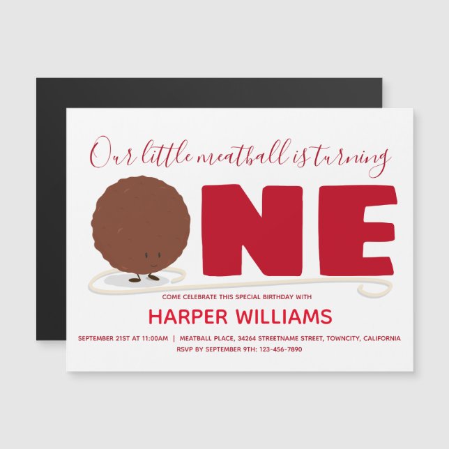 Meatball One First Birthday Magnetic Invitation (Front/Back)