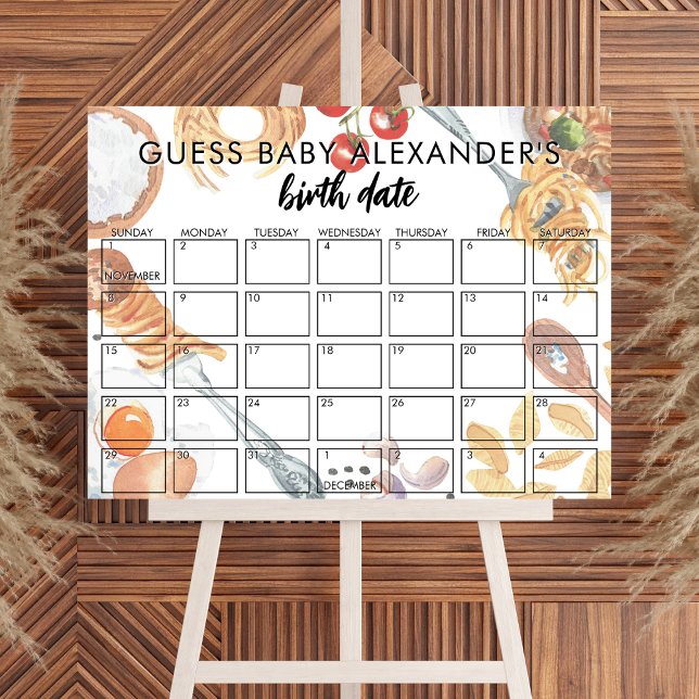Meatball Pasta Italian Baby Shower Due Date Game Poster (Creator Uploaded)