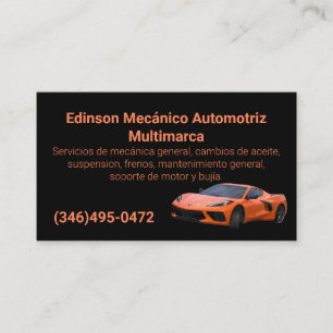 Mecánico Automotriz Naranjo Negro Business Card