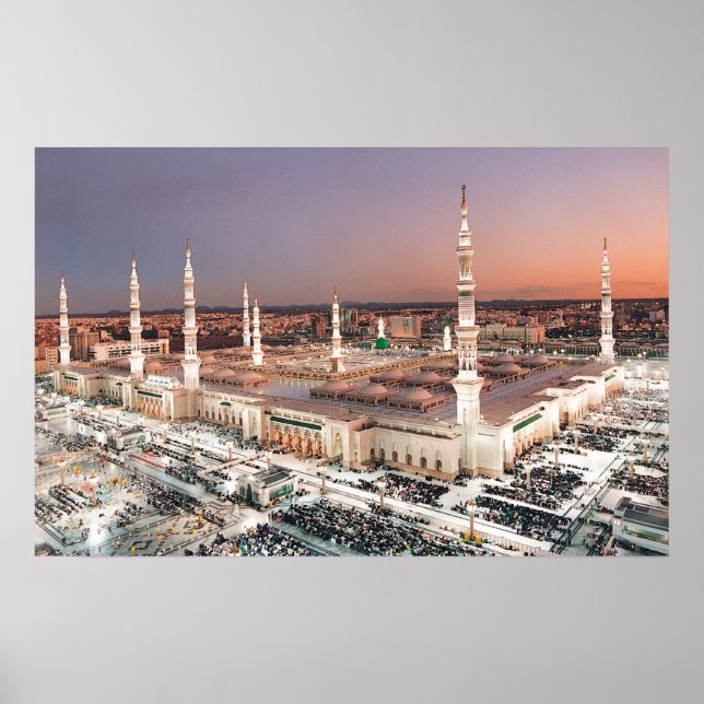 Mecca Al-Masjid an-Nabawi at Maghrib Prayer Value  Poster (Front)