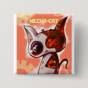 Mecha-Cat Pink 15 Cm Square Badge