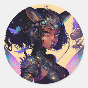 Mecha Fox Girl Classic Round Sticker