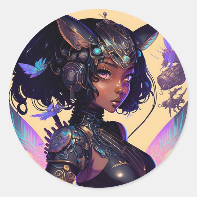 Mecha Fox Girl Classic Round Sticker (Front)