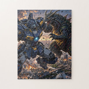 Mecha vs Kaiju City Battle Jigsaw Puzzle