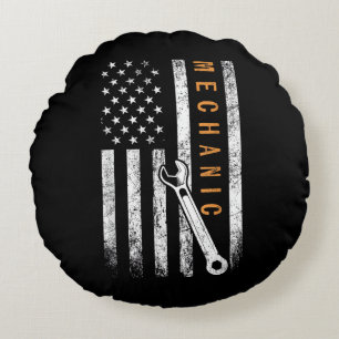 Mechanic American Flag Round Cushion