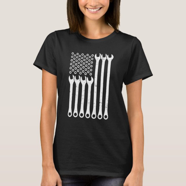 Mechanic American Flag  Wrench Mechanics Fans Patr T-Shirt (Front)