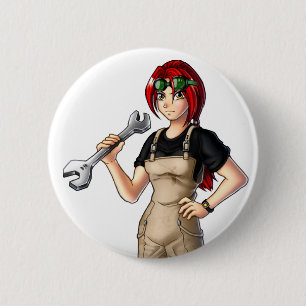 Mechanic Anime Girl 6 Cm Round Badge