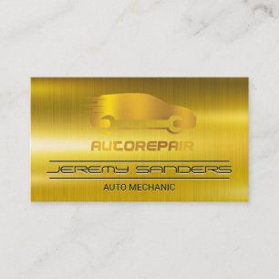 Mechanic Auto Logo Gold Metallic Business Card