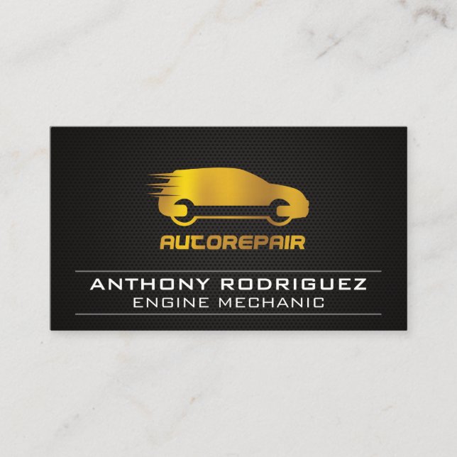 Mechanic Auto Repair Logo | Gold Wrench Car Business Card (Front)