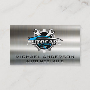 Mechanic   Auto Repair Logo   Wrenches   Metallic  Business Card