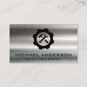 Mechanic   Auto Repair Logo   Wrenches   Metallic  Business Card