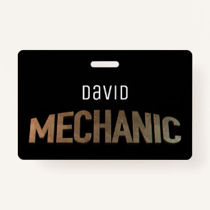 Mechanic auto repair metal typography ID badge