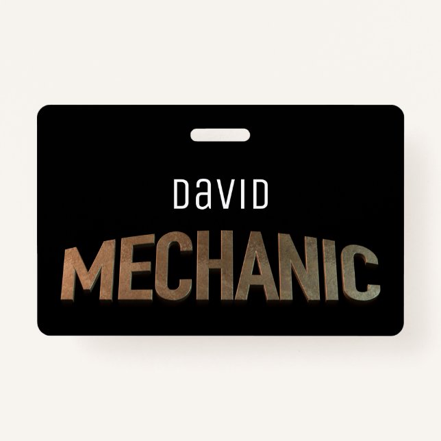 Mechanic auto repair metal typography ID badge (Front)