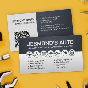 Mechanic Auto Repair Simple grayscale Business Card