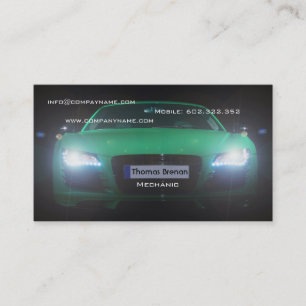 Mechanic Automotive Green Car Night Light Racer Business Card