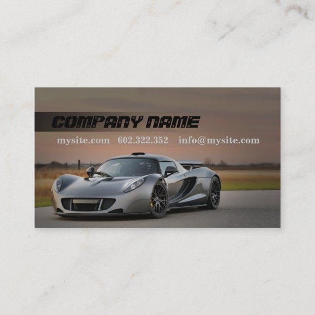 Mechanic Automotive Grey Car Fast Road Business Card (Front)