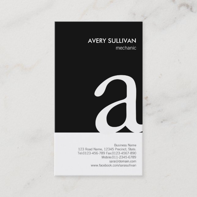 Mechanic Black White Monogram Business Card (Front)