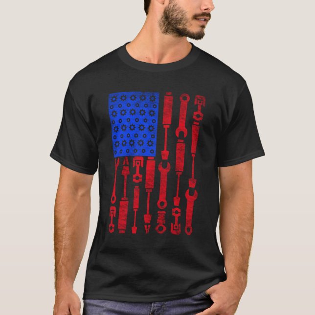 Mechanic Car Lover Shirt American US Flag (Front)