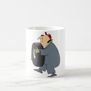 Mechanic Carrying A Tire Mug