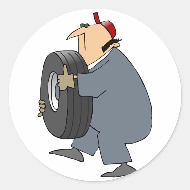 Mechanic Carrying A Tire Stickers (Front)