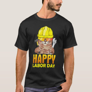 Mechanic Cat Happy Labour Day Patriotic Men Women  T-Shirt