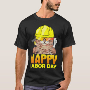 Mechanic Cat Happy Labour Day Patriotic Men Women T-Shirt