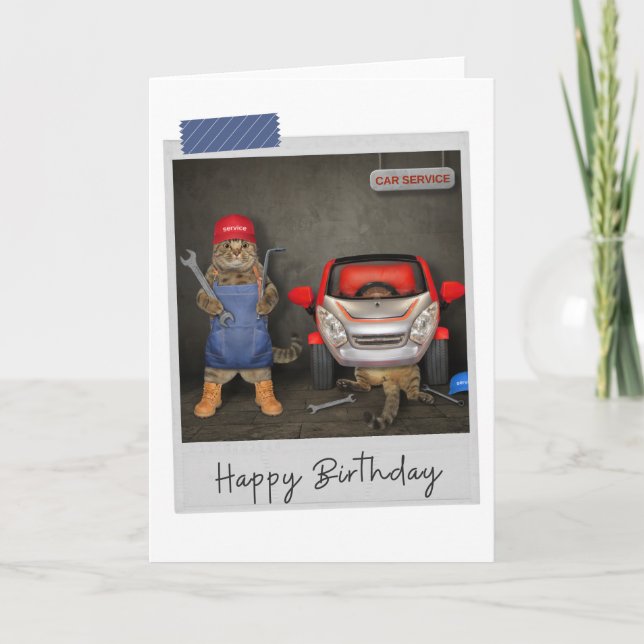 Mechanic Cats Funny Birthday Card (Front)