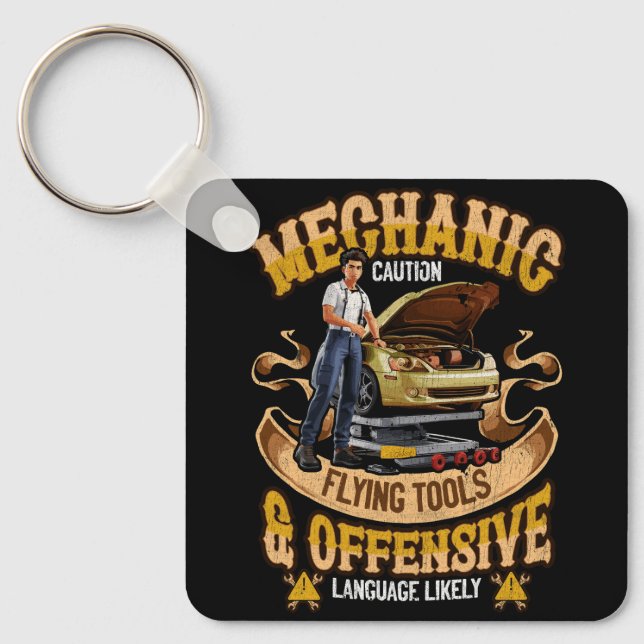 Mechanic Caution Flying Tools Car Mechanics Auto M Key Ring (Front)