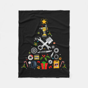 Mechanic Christmas Ornament Tree In Garage Car Mec Fleece Blanket
