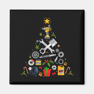 Mechanic Christmas Ornament Tree In Garage Car Mec Magnet