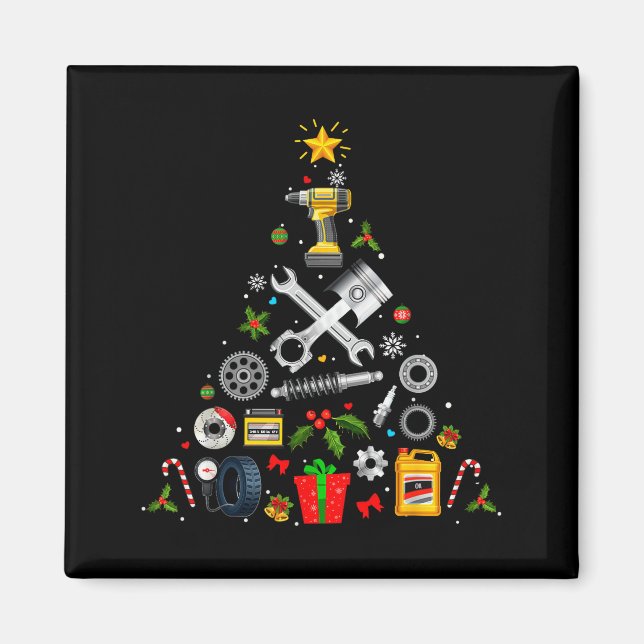 Mechanic Christmas Ornament Tree In Garage Car Mec Magnet (Front)