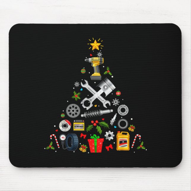 Mechanic Christmas Ornament Tree In Garage Car Mec Mouse Mat (Front)